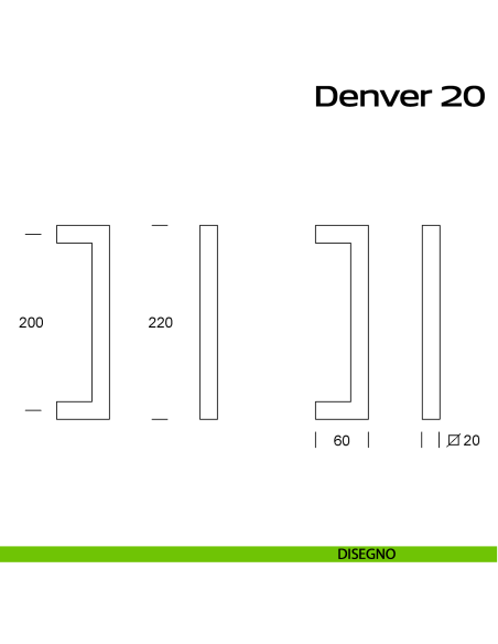 Maniglione dritto in acciaio per porta Denver 20 Reguitti Inox disegno