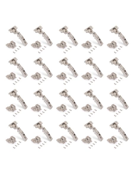 Emuca Lotto di 20 cerniere collo dritto X91N con basette a vite, altezza 0, Acciaio, Nichelato