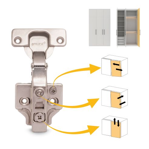 Emuca Lotto di 20 cerniere collo dritto X91N con basette a vite, altezza 0, Acciaio, Nichelato