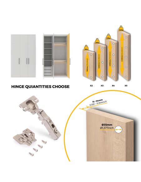 Emuca Lotto di 20 cerniere collo dritto X91N con basette a vite, altezza 0, Acciaio, Nichelato