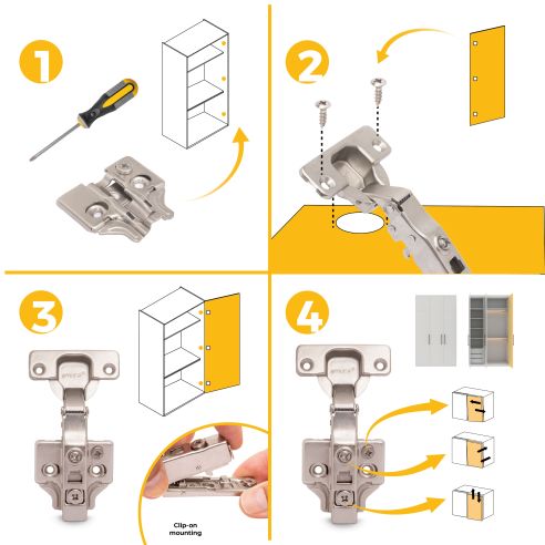 Emuca Lotto di 20 cerniere collo dritto X91N con basette a vite, altezza 0, Acciaio, Nichelato