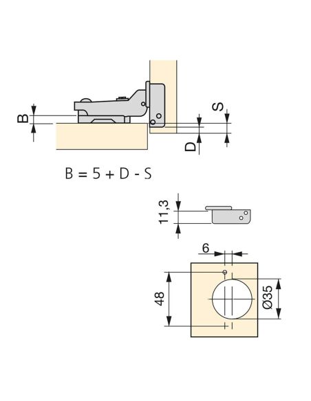 Emuca Lotto di 20 cerniere collo dritto X91N con basette a vite, altezza 0, Acciaio, Nichelato