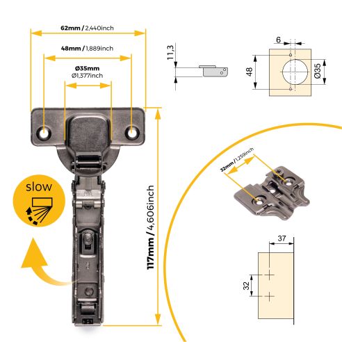 Emuca Lotto di 20 cerniere collo dritto X91N con basette a vite, altezza 0, Acciaio, Titanio