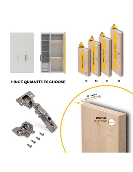 Emuca Lotto di 20 cerniere collo dritto X91N con basette a vite, altezza 0, Acciaio, Titanio
