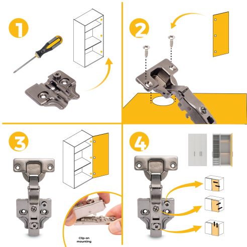 Emuca Lotto di 20 cerniere collo dritto X91N con basette a vite, altezza 0, Acciaio, Titanio