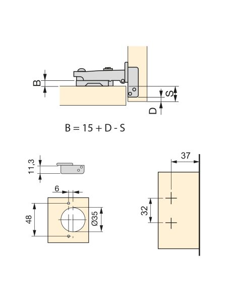 Emuca Lotto di 20 cerniere collo dritto X91N con basette a vite, altezza 0, Acciaio, Titanio