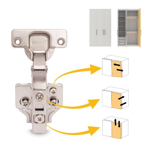 Emuca Lotto di 20 cerniere collo dritto X91N con basette montaggio misto, diametro 5x9,5 mm, altezza 0, Acciaio, Nichelato