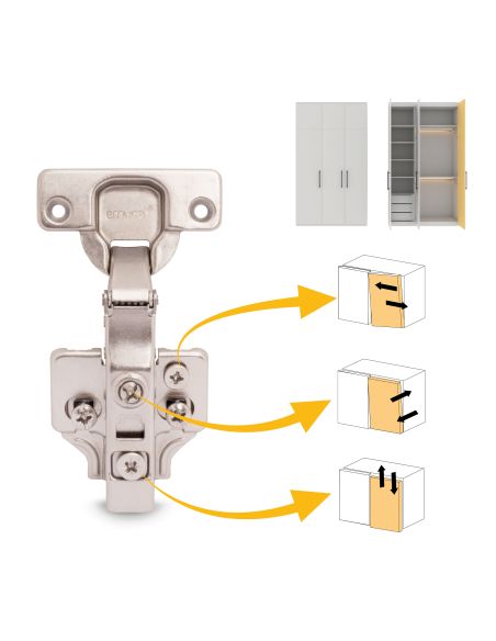 Emuca Lotto di 20 cerniere collo dritto X91N con basette montaggio misto, diametro 5x9,5 mm, altezza 0, Acciaio, Nichelato