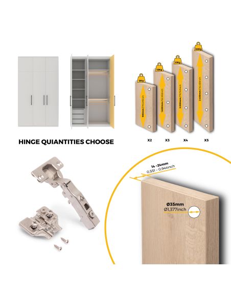 Emuca Lotto di 20 cerniere collo dritto X91N con basette montaggio misto, diametro 5x9,5 mm, altezza 0, Acciaio, Nichelato