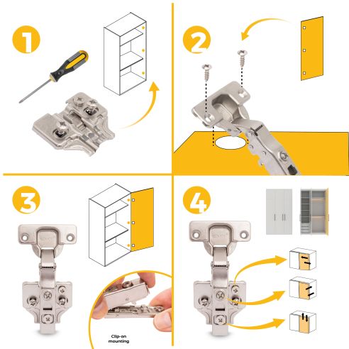 Emuca Lotto di 20 cerniere collo dritto X91N con basette montaggio misto, diametro 5x9,5 mm, altezza 0, Acciaio, Nichelato