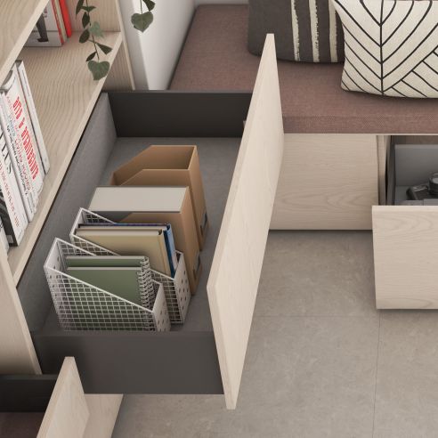 Emuca Cassetto esterno Vertex con regolazione 3D altezza 178mm, 40kg, spessore del pannello di 18mm, profondità 500mm, Grigio