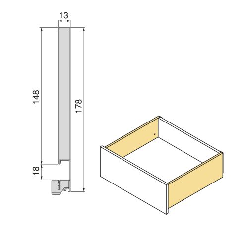 Emuca Cassetto esterno Vertex con regolazione 3D altezza 178mm, 40kg, spessore del pannello di 18mm, profondità 500mm, Grigio