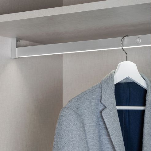 Emuca Barra appendiabili per armadi Castor con luce LED, batteria rimovibile e sensore di movimento, 558, Anodizzato opaco