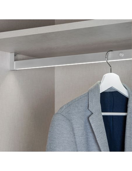 Emuca Barra appendiabili per armadi Castor con luce LED, batteria rimovibile e sensore di movimento, 558, Anodizzato opaco