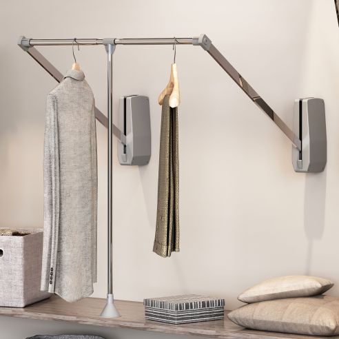 Emuca Appendiabiti da parete Hang, larghezza regolabile 600-830 mm, Acciaio e Tecnoplastica, Cromato lucido
