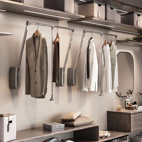 Emuca Appendiabiti da parete Hang, larghezza regolabile 600-830 mm, Acciaio e Tecnoplastica, Cromato lucido