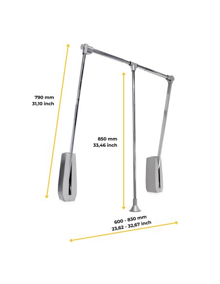 Emuca Appendiabiti da parete Hang, larghezza regolabile 600-830 mm, Acciaio e Tecnoplastica, Cromato lucido