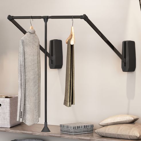 Emuca Appendiabiti da parete Hang, larghezza regolabile 600-830 mm, Acciaio e Tecnoplastica, Verniciato nero