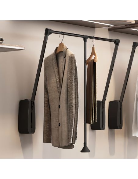 Emuca Appendiabiti da parete Hang, larghezza regolabile 600-830 mm, Acciaio e Tecnoplastica, Verniciato nero