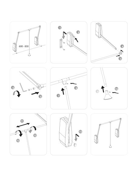 Emuca Appendiabiti da parete Hang, larghezza regolabile 600-830 mm, Acciaio e Tecnoplastica, Verniciato nero