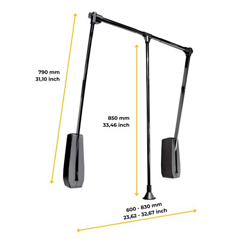 Emuca Appendiabiti da parete Hang, larghezza regolabile 600-830 mm, Acciaio e Tecnoplastica, Verniciato nero