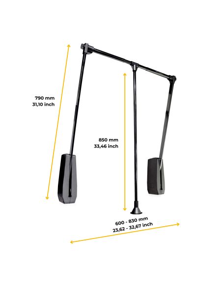 Emuca Appendiabiti da parete Hang, larghezza regolabile 600-830 mm, Acciaio e Tecnoplastica, Verniciato nero