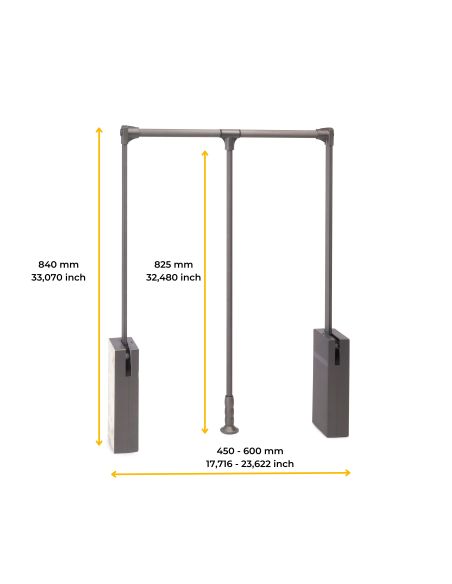 Emuca Appendiabiti per armadio Sway, larghezza regolabile 450-600mm, Acciaio, Alluminio e Tecnoplastica, Verniciato titanio