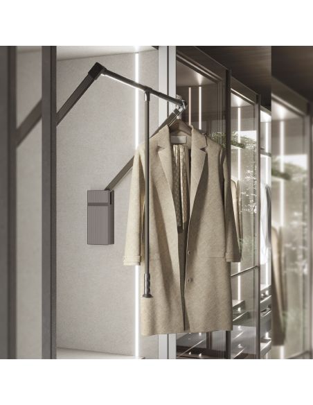 Emuca Appendiabiti per armadio Sway, larghezza regolabile 600 - 830mm, Acciaio, Alluminio e Tecnoplastica, Verniciato titanio
