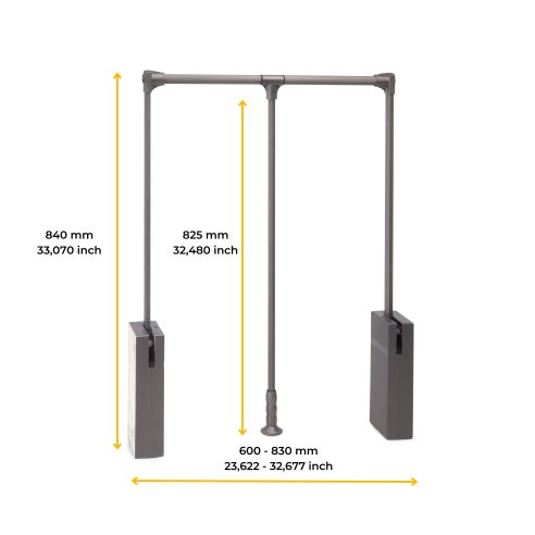Emuca Appendiabiti per armadio Sway, larghezza regolabile 600 - 830mm, Acciaio, Alluminio e Tecnoplastica, Verniciato titanio