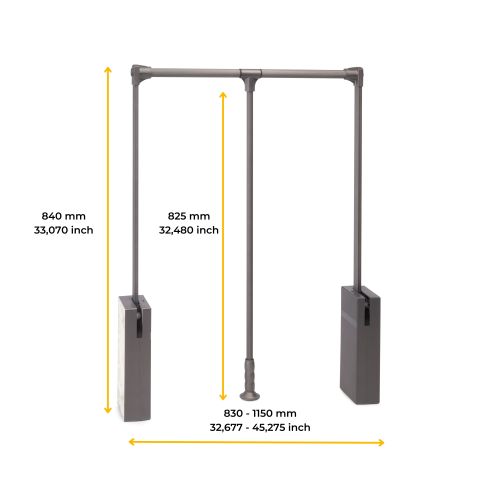 Emuca Appendiabiti per armadio Sway, larghezza regolabile 830 - 1150mm, Acciaio, Alluminio e Tecnoplastica, Verniciato titanio