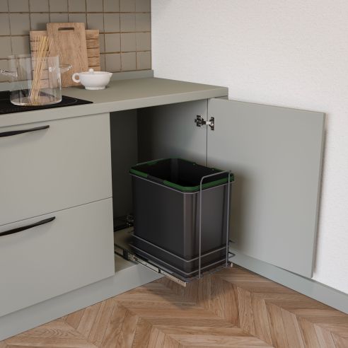 Emuca Recycle 1x35lt per il montaggio sul fondo e l'estrazione manuale nel mobile da cucina, Grigio antracite, Tecnoplastica