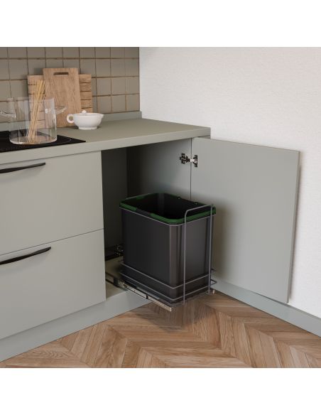 Emuca Recycle 1x35lt per il montaggio sul fondo e l'estrazione manuale nel mobile da cucina, Grigio antracite, Tecnoplastica
