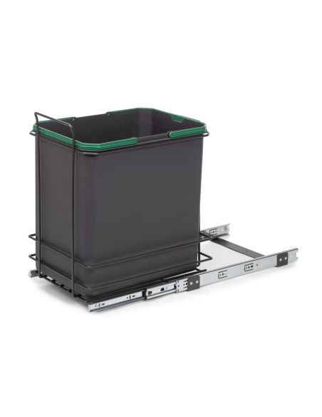Emuca Recycle 1x35lt per il montaggio sul fondo e l'estrazione manuale nel mobile da cucina, Grigio antracite, Tecnoplastica