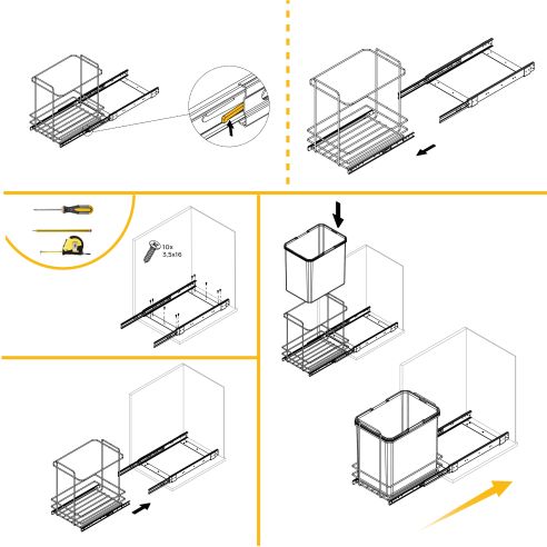 Emuca Recycle 1x35lt per il montaggio sul fondo e l'estrazione manuale nel mobile da cucina, Grigio antracite, Tecnoplastica