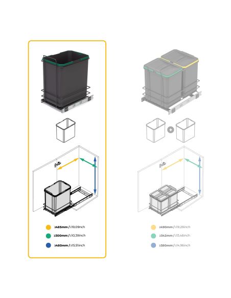 Emuca Recycle 1x35lt per il montaggio sul fondo e l'estrazione manuale nel mobile da cucina, Grigio antracite, Tecnoplastica