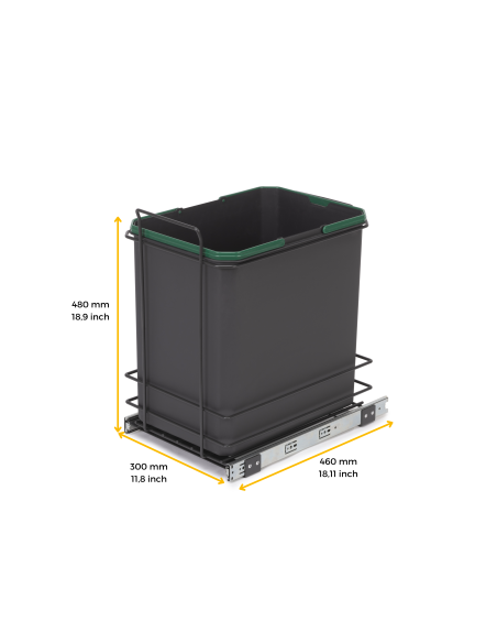 Emuca Recycle 1x35lt per il montaggio sul fondo e l'estrazione manuale nel mobile da cucina, Grigio antracite, Tecnoplastica
