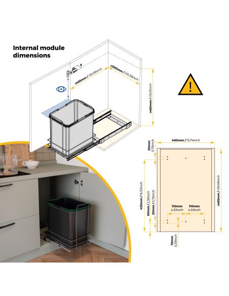 Emuca Recycle 1x35lt per il montaggio sul fondo e l'estrazione manuale nel mobile da cucina, Grigio antracite, Tecnoplastica