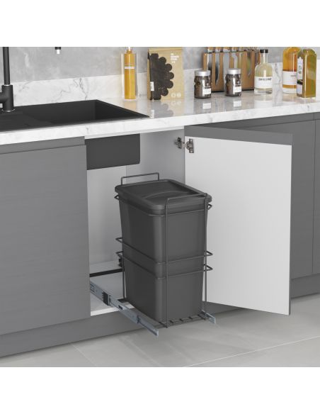 Emuca Pattumiera per differenziata Recycle da cucina, 35 L, fissaggio sul fondo ed estrazione manuale, Tecnoplastica grigio