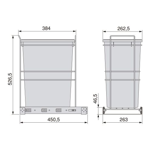Emuca Pattumiera per differenziata Recycle da cucina, 35 L, fissaggio sul fondo ed estrazione manuale, Tecnoplastica grigio