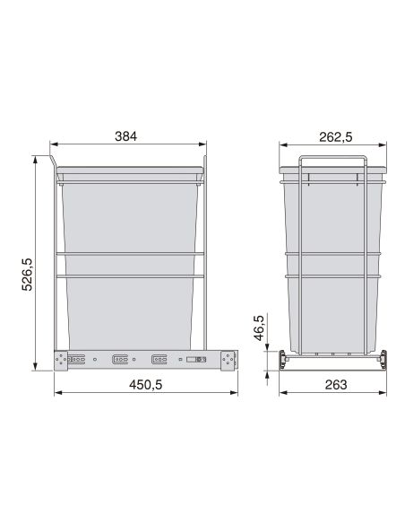 Emuca Pattumiera per differenziata Recycle da cucina, 35 L, fissaggio sul fondo ed estrazione manuale, Tecnoplastica grigio