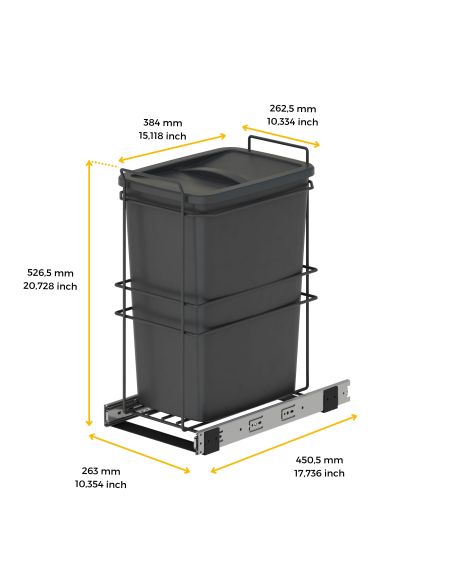Emuca Pattumiera per differenziata Recycle da cucina, 35 L, fissaggio sul fondo ed estrazione manuale, Tecnoplastica grigio