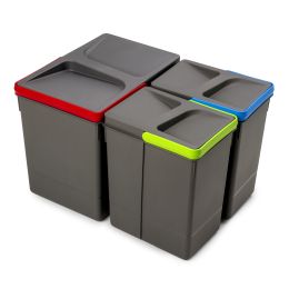 Emuca Kit di contenitori per la raccolta differenziata per cassetti da cucina Recycle Altezza Recycle 266 mm, 1x15 lt, 2x7 lt