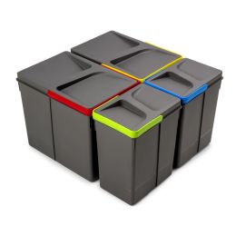 Emuca Kit di contenitori per la raccolta differenziata per cassetti da cucina Recycle Altezza Recycle 266 mm, 2x15 lt, 2x7 lt