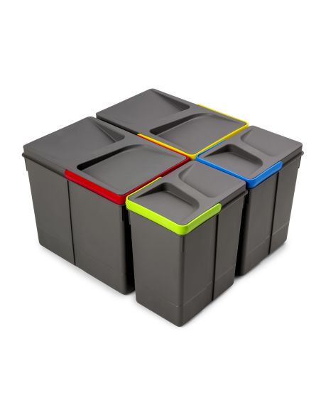Emuca Kit di contenitori per la raccolta differenziata per cassetti da cucina Recycle Altezza Recycle 266 mm, 2x15 lt, 2x7 lt