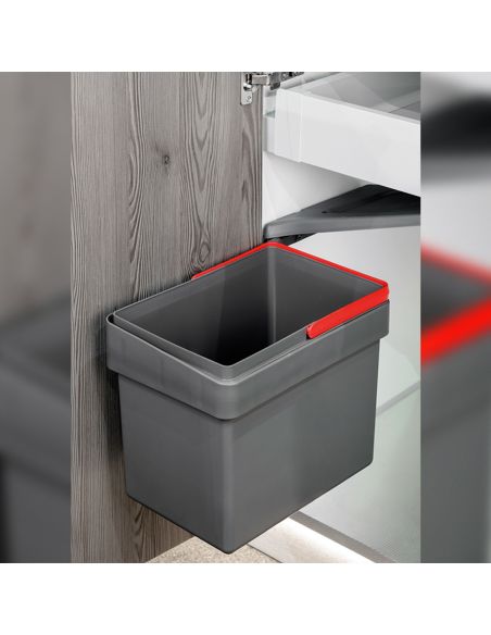 Emuca Contenitore per riciclaggio Recycle per fissaggio sull'anta con un secchio da 15 Litri, Plastica grigio antracite