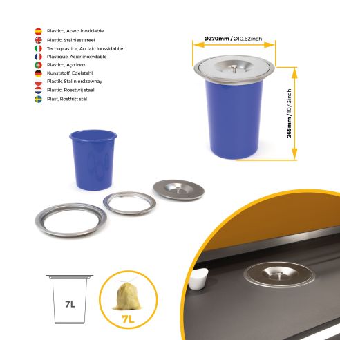 Emuca Pattumiera da incasso Recycle per piano cucina, 8 litri, Acciaio inossidabile
