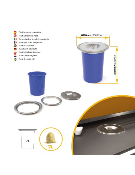 Emuca Pattumiera da incasso Recycle per piano cucina, 8 litri, Acciaio inossidabile