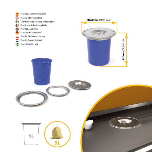 Emuca Pattumiera da incasso Recycle per piano cucina, 6 litri, Acciaio inossidabile
