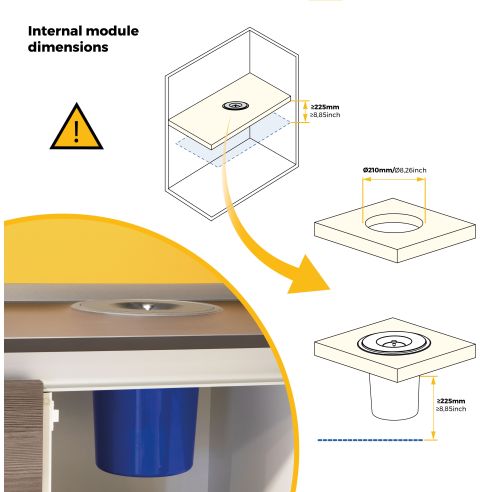 Emuca Pattumiera da incasso Recycle per piano cucina, 6 litri, Acciaio inossidabile