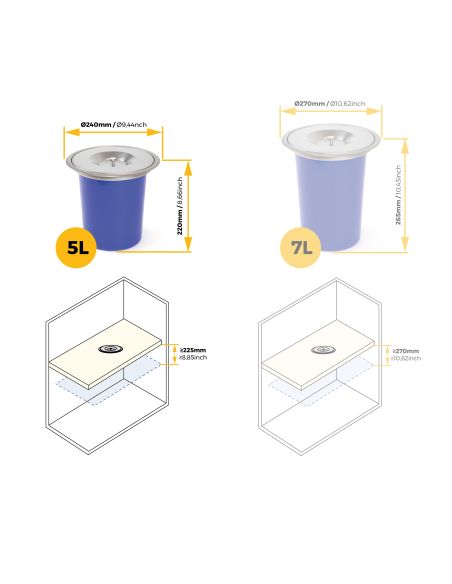 Emuca Pattumiera da incasso Recycle per piano cucina, 6 litri, Acciaio inossidabile